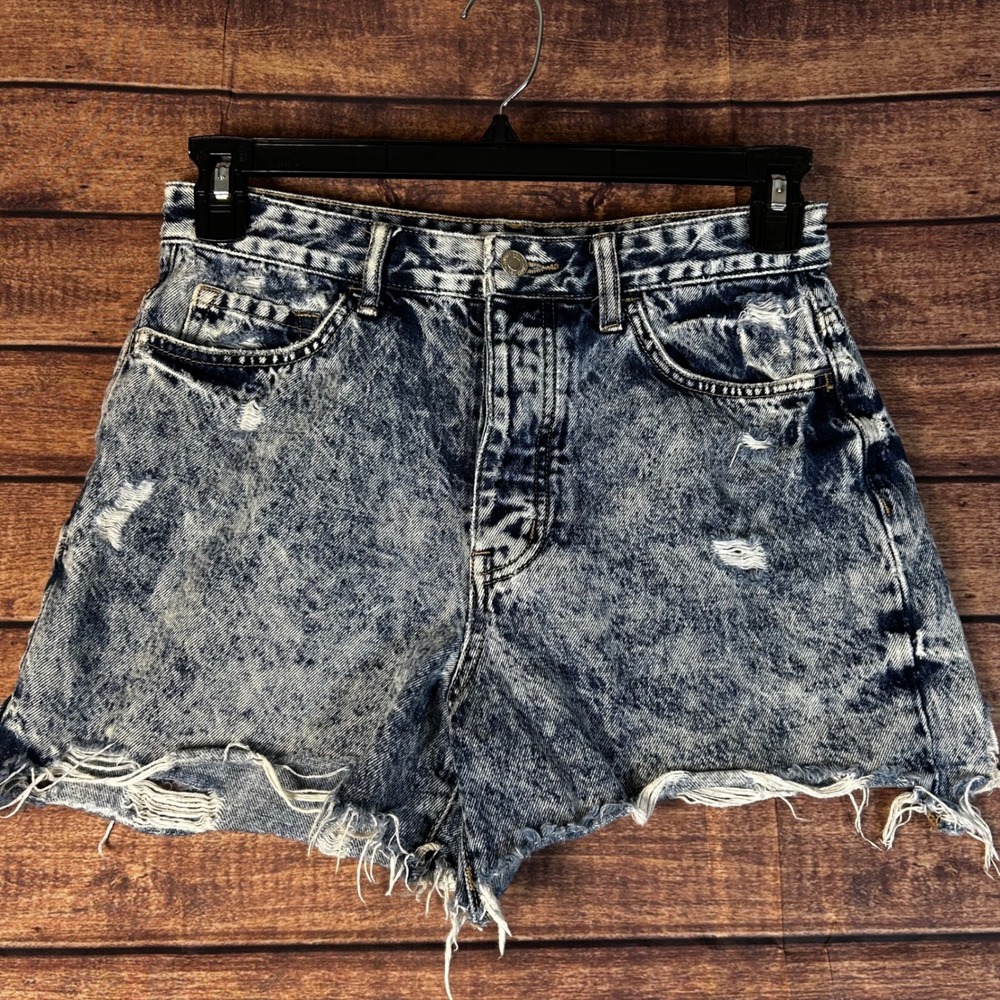 Vervet Los Angeles Womens Acid Wash Distressed‎ Denim Shorts Blue Button Fly M